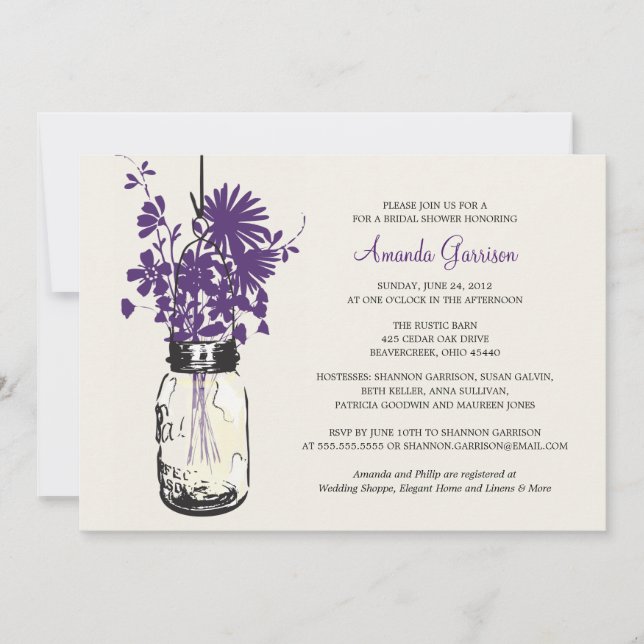 Invitation Fleurs sauvages de Fêtes des mariées et Mason Jar (Devant)