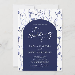 Invitation Fleurs sauvages de la Marine Mariage de calligraph