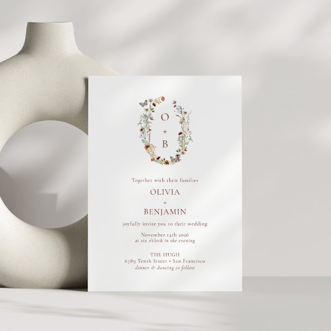Invitation Fleurs sauvages de la nature Boho moderne Monogram (Créateur téléchargé)