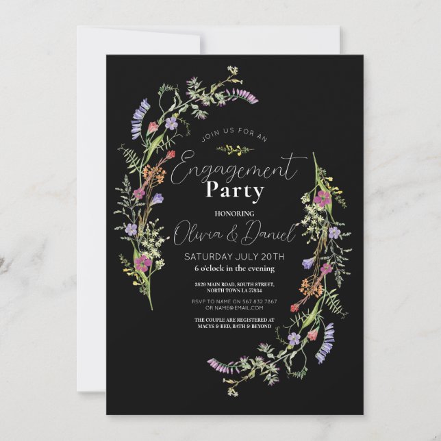 Invitation Fleurs sauvages de la partie d'engagement Floral D (Devant)