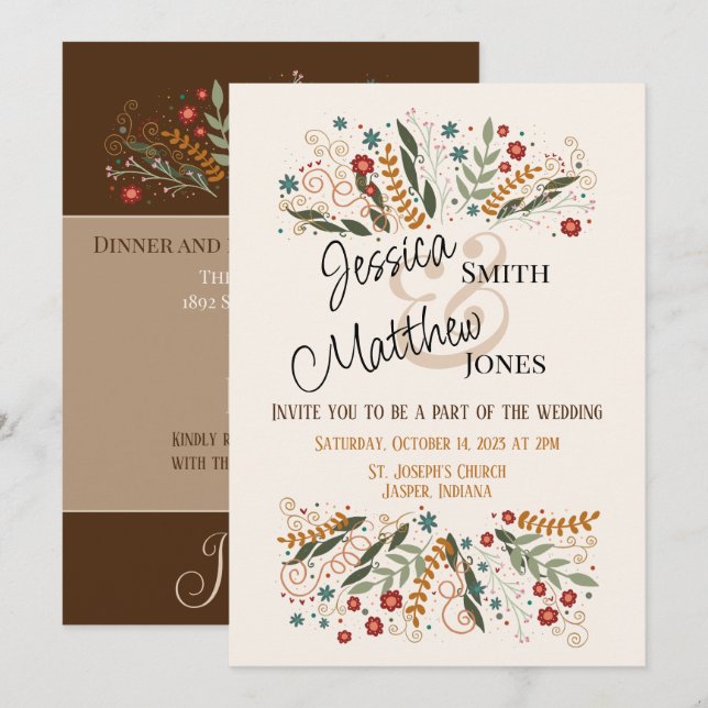 Invitation Fleurs sauvages de mariage Élégance inspirante mod (Devant / Derrière)