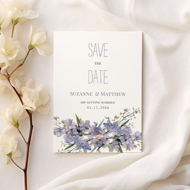 Invitation Fleurs sauvages de menthe bleu lavande sauvez la d (Lavender blue pink mint wildflowers Save the Date)