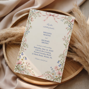 Invitation Fleurs sauvages de prairie sous des rubans rose te
