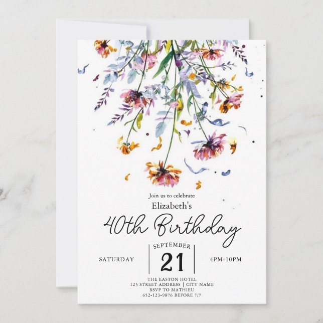 Invitation Fleurs sauvages délicieux été 40e anniversaire (Devant)