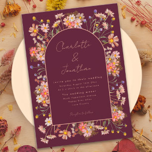 Invitation Fleurs sauvages Élégante Arche Bordeaux Mariage d'