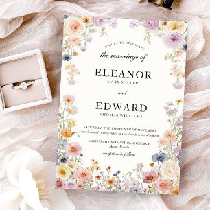 Invitation Fleurs Sauvages Élégantes pour Mariage en Prairie