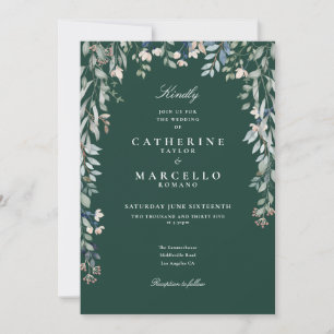 Invitation Fleurs sauvages émeraude Mariage floral aquarelle