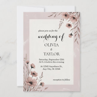 Invitation Fleurs sauvages en Mariage Faded Blush et Dusty Ma