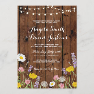 Invitation Fleurs sauvages épousant des lumières en bois