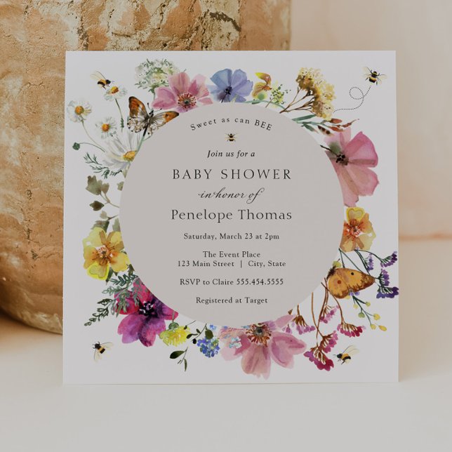 Invitation Fleurs sauvages et abeilles Baby shower floral mi- (Créateur téléchargé)