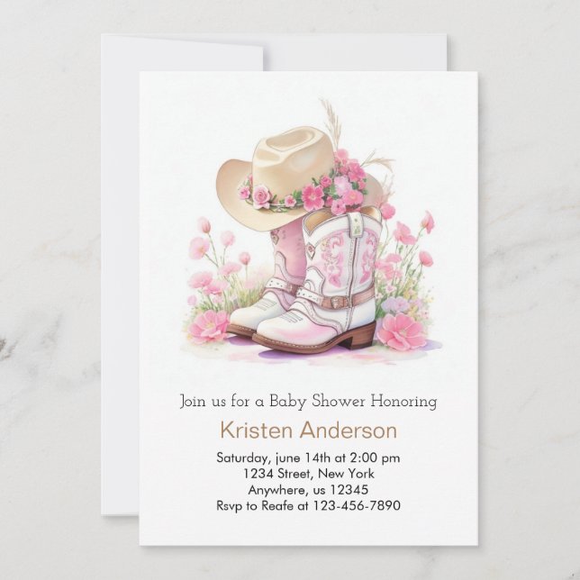 Invitation Fleurs sauvages et bottes Baby shower fille (Devant)