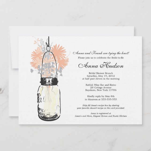 Invitation Fleurs sauvages et Fête des mariées Mason Jar (Devant)