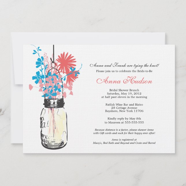 Invitation Fleurs sauvages et Fête des mariées Mason Jar (Devant)