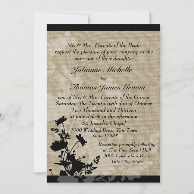 Invitation Fleurs sauvages et Mariage Burlap (Devant)