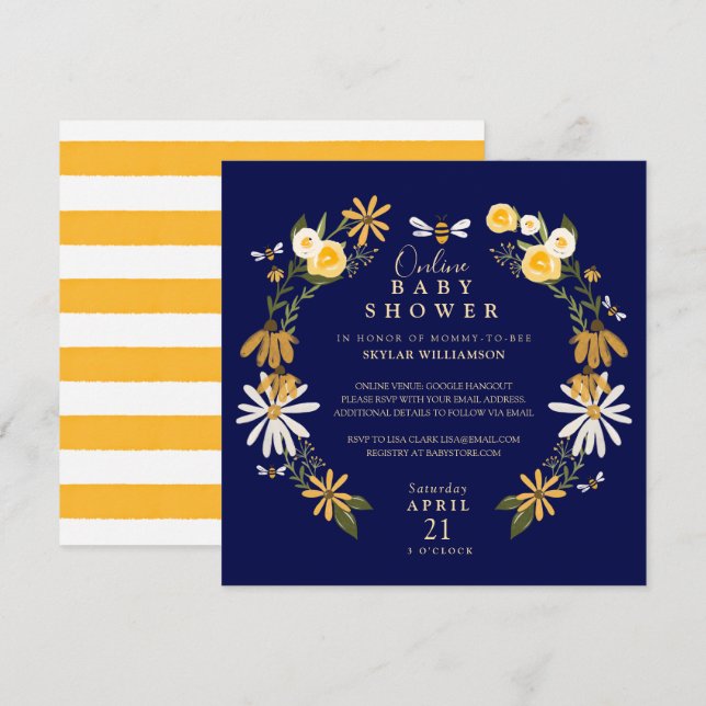 Invitation Fleurs sauvages et miel Bee Floral Baby shower en  (Devant / Derrière)