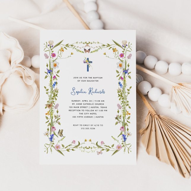 Invitation Fleurs sauvages et papillons Boho | Baptême (Créateur téléchargé)