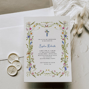 Invitation Fleurs sauvages et papillons Boho Confirmations
