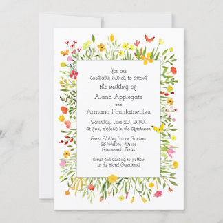 Invitation Fleurs sauvages et papillons Mariage aquarelle
