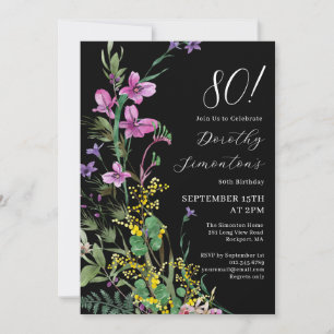 Invitation Fleurs sauvages exotiques roses jaunes pour 80e an