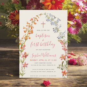 Invitation Fleurs sauvages Fille florale Baptême et premier a