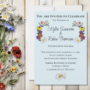Invitation Fleurs sauvages Floral Bleu Champignons Mariage