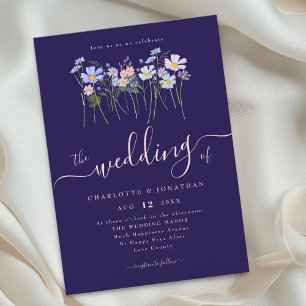 Invitation Fleurs sauvages Floral Bleu marine Rose poudré Mar