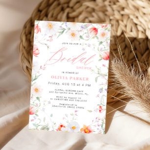Invitation Fleurs sauvages florales rose pâle chic douche de