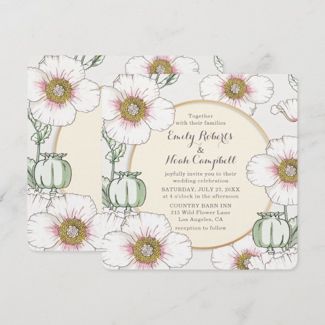 Invitation Fleurs sauvages Mariage campagnard Pastel Floral M (Devant / Derrière)