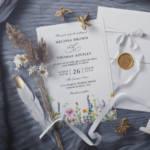 Invitation Fleurs sauvages Mariage élégant moderne budget QR