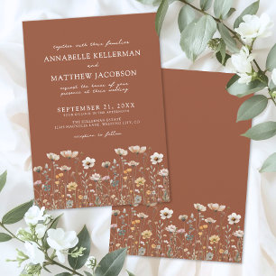 Invitation Fleurs sauvages mariage floral orange brûlé