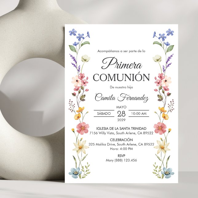 Invitation Fleurs sauvages mignonnes Primera Comunion Premièr (Créateur téléchargé)