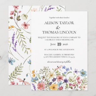 Invitation Fleurs sauvages papillon et libellule Mariage