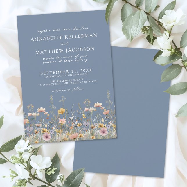 Invitation Fleurs sauvages Pervenche Fleurs de mariage (Wildflower Periwinkle Floral Wedding Invitation)
