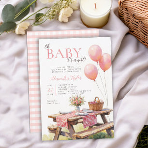 Invitation Fleurs sauvages pour pique-nique Ballons roses Fêt