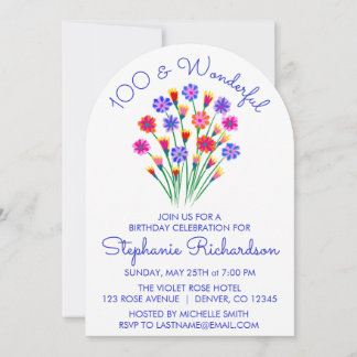 Invitation Fleurs sauvages printanières 100 ans et joyeux ann