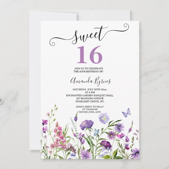 INVITATION FLEURS SAUVAGES PURPLE FLORAL MEADOW COULEUR D'EAU (Devant)