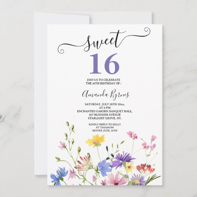 INVITATION FLEURS SAUVAGES PURPLE FLORAL MEADOW COULEUR D'EAU (Devant)