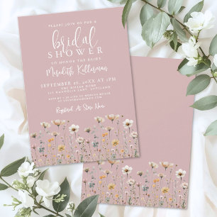 Invitation Fleurs sauvages rose poudré Baby Shower de mariage
