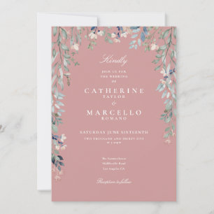 Invitation Fleurs sauvages Rose Poussiéreuse Code QR Mariage
