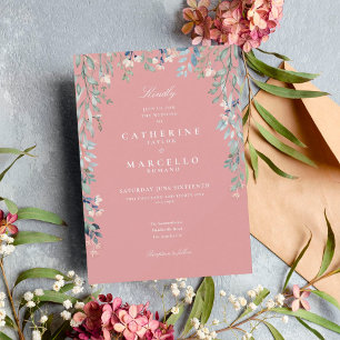 Invitation Fleurs sauvages Rose Poussiéreuse Mariage Floral A