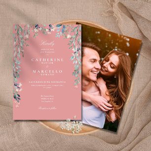 Invitation Fleurs sauvages Rose Poussiéreuse Photo de mariage