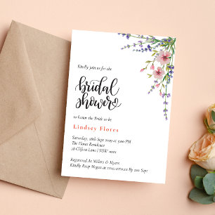 Invitation Fleurs sauvages rose tendre et verdure pour une ba