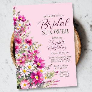 Invitation Fleurs sauvages rose vif Floral Fête des mariées B