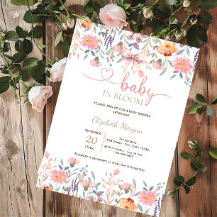 Invitation Fleurs sauvages roses élégant noeud papillon Baby