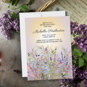 Invitation Fleurs sauvages roses violettes jaunes 60e anniver