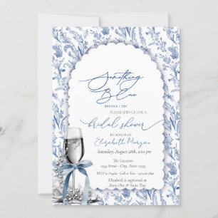 Invitation Fleurs sauvages Ruban Bleu Perles et Prosecco