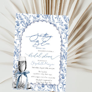 Invitation Fleurs sauvages Ruban Bleu Perles et Prosecco