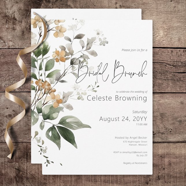 Invitation Fleurs sauvages rustiques délicates couleur chamoi (Rustic Delicate Tan Fall Wildflowers Bridal Brunch Invitation)