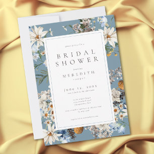 Invitation Fleurs sauvages rustiques et marguerites bleues Ba