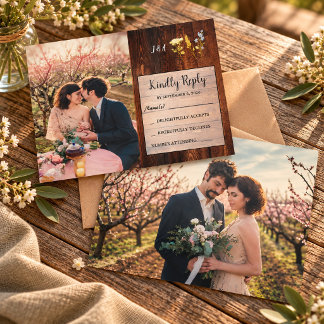 Invitation Fleurs sauvages rustiques monogramme photo Réponse
